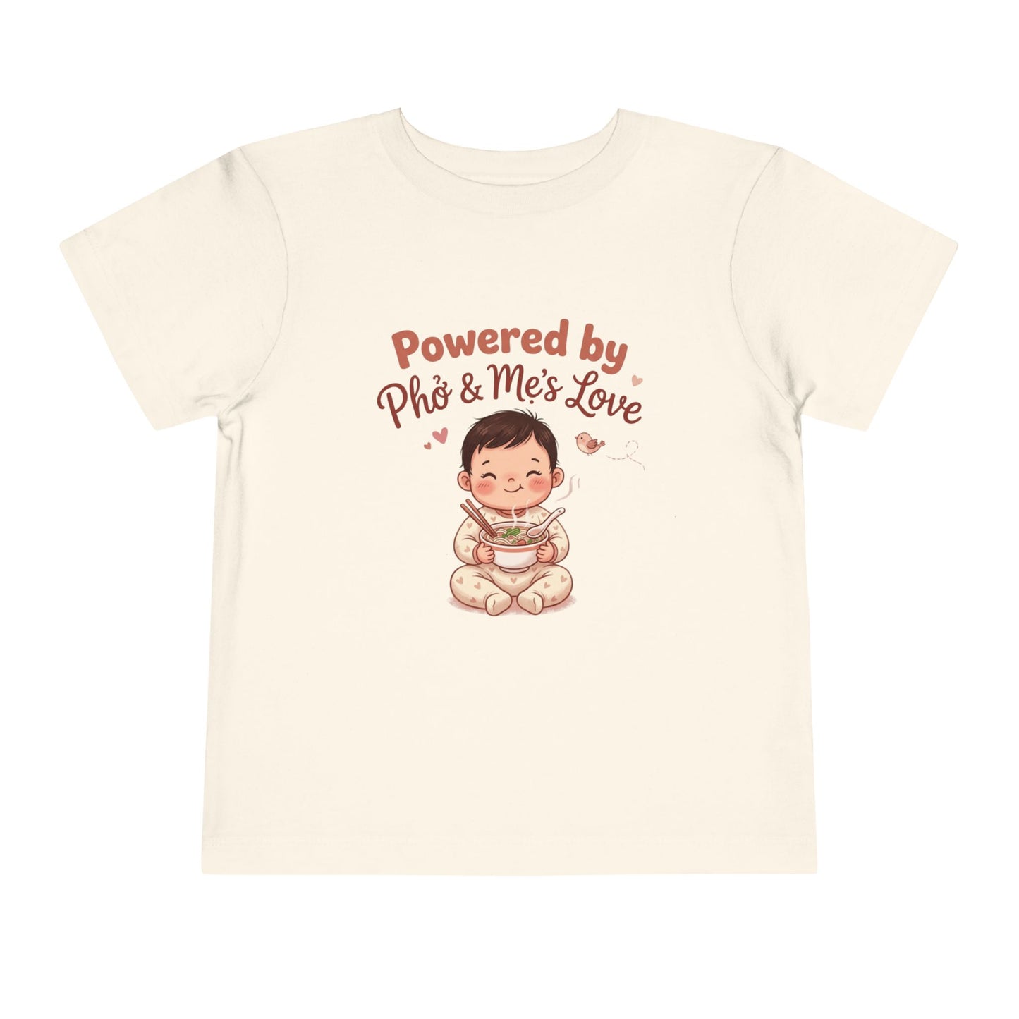 "Powered by Phở and Mẹ's Love" Toddler Tee — Vietnamese American Kids Shirt, Cute Foodie Mom Bond Graphic