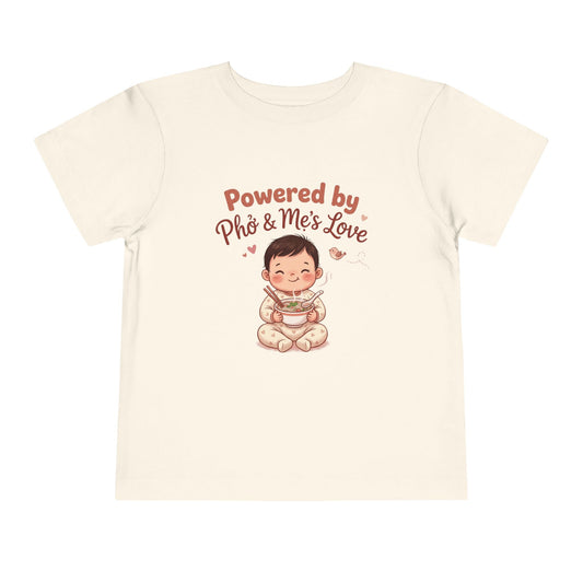 "Powered by Phở and Mẹ's Love" Toddler Tee — Vietnamese American Kids Shirt, Cute Foodie Mom Bond Graphic