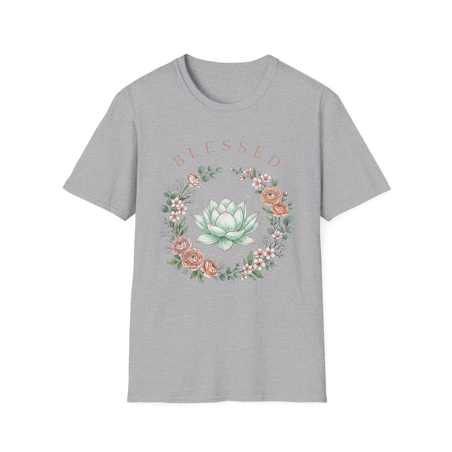 "Blessed" Floral T-Shirt — Succulent & Rose Wreath Graphic Tee