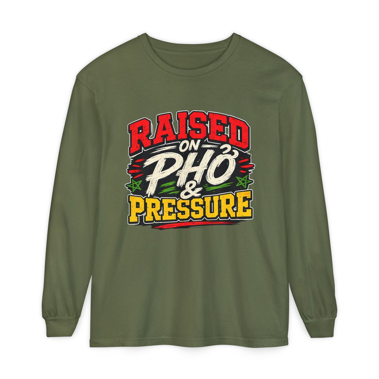 "Raised on Phở and Pressure" Vietnamese American Long Sleeve Tee