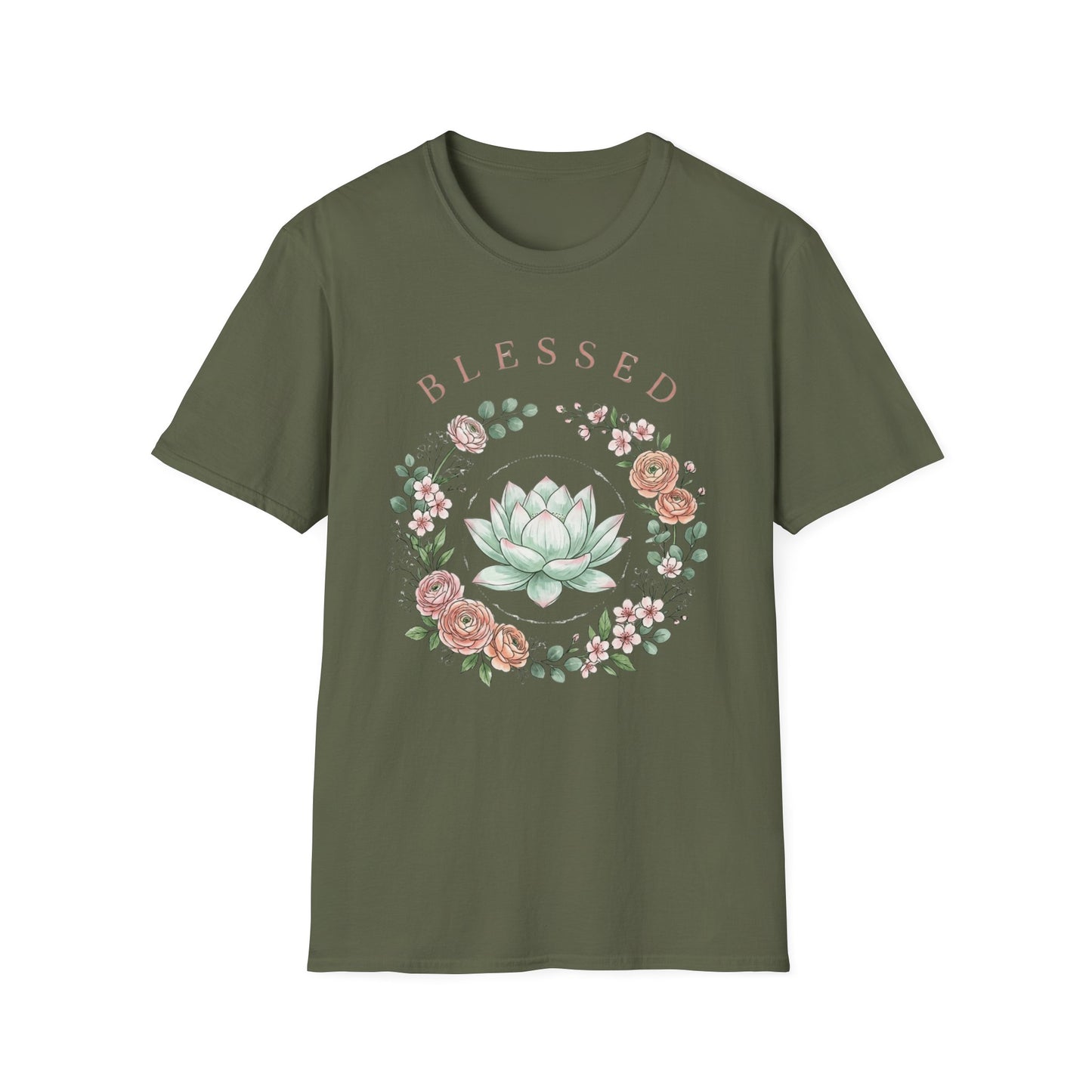 "Blessed" Floral T-Shirt — Succulent & Rose Wreath Graphic Tee