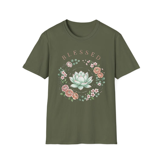 "Blessed" Floral T-Shirt — Succulent & Rose Wreath Graphic Tee
