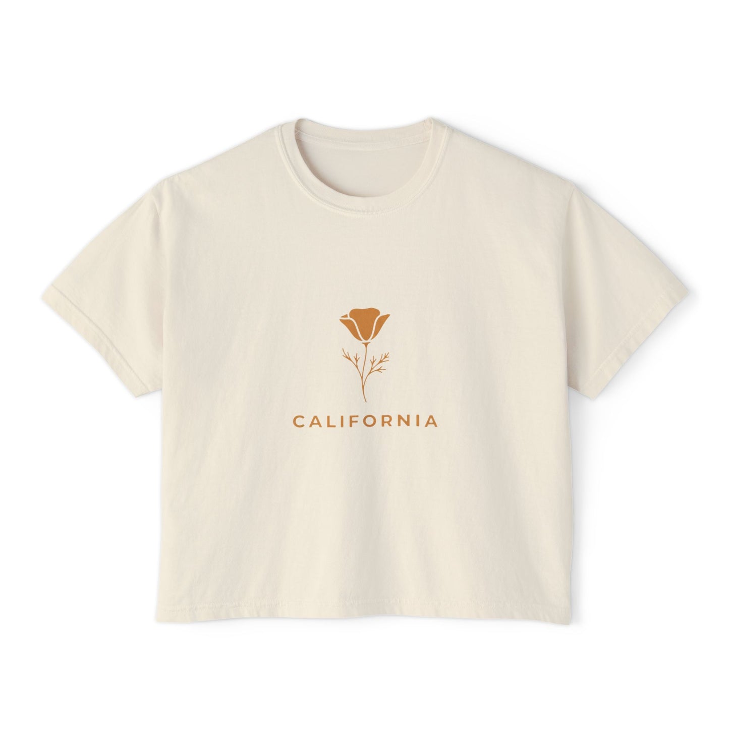 California Poppy Women's Boxy Tee — Minimal Floral Crop T-Shirt