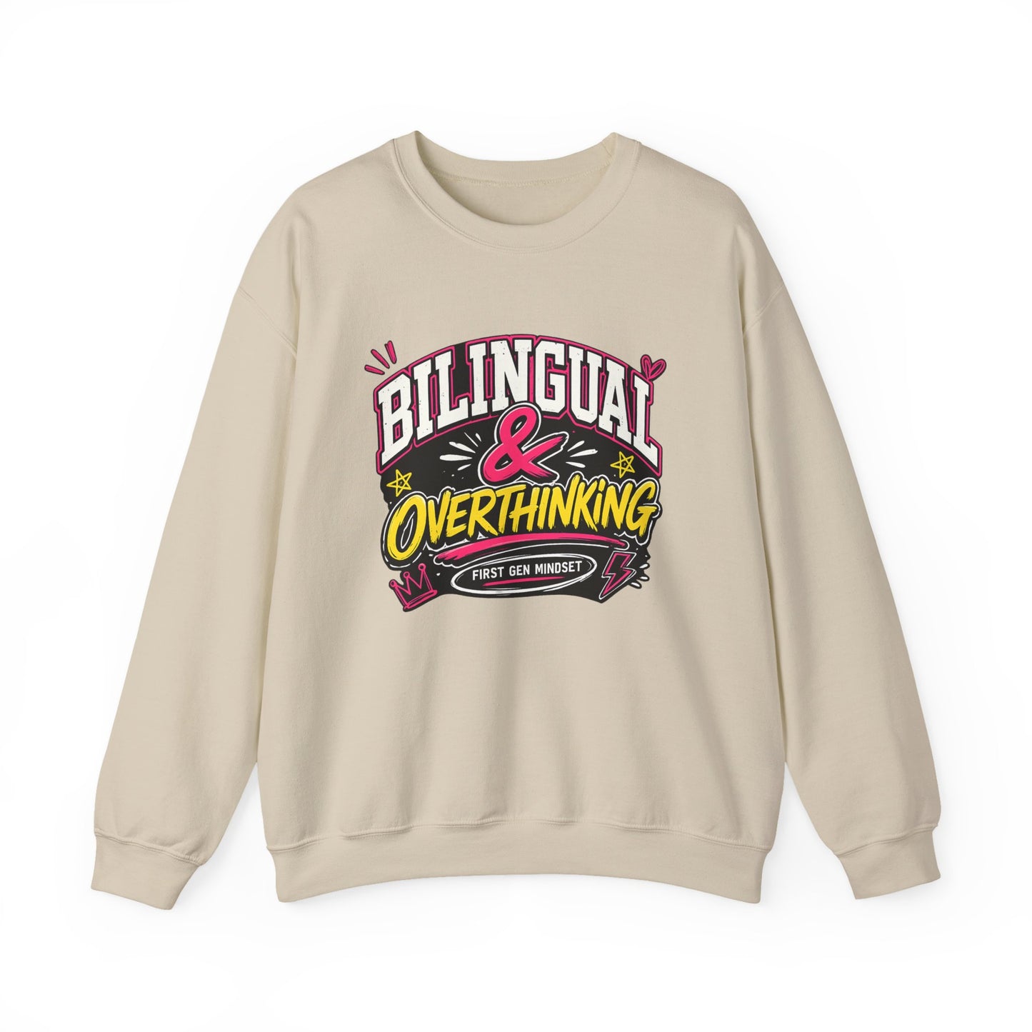 "Bilingual & Overthinking" Crewneck Sweatshirt — For Multilingual Deep Thinkers
