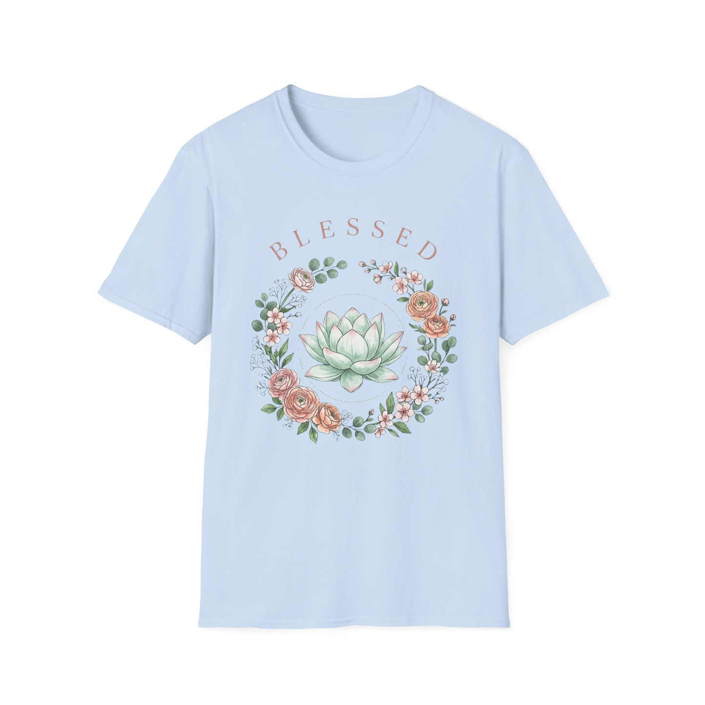"Blessed" Floral T-Shirt — Succulent & Rose Wreath Graphic Tee