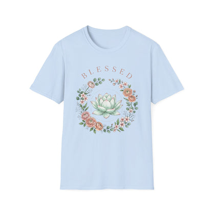 "Blessed" Floral T-Shirt — Succulent & Rose Wreath Graphic Tee