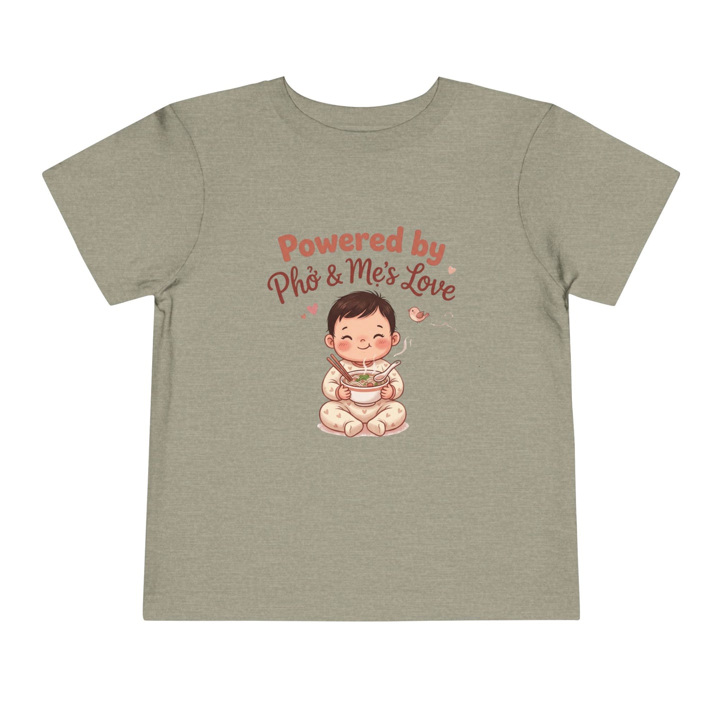 "Powered by Phở and Mẹ's Love" Toddler Tee — Vietnamese American Kids Shirt, Cute Foodie Mom Bond Graphic