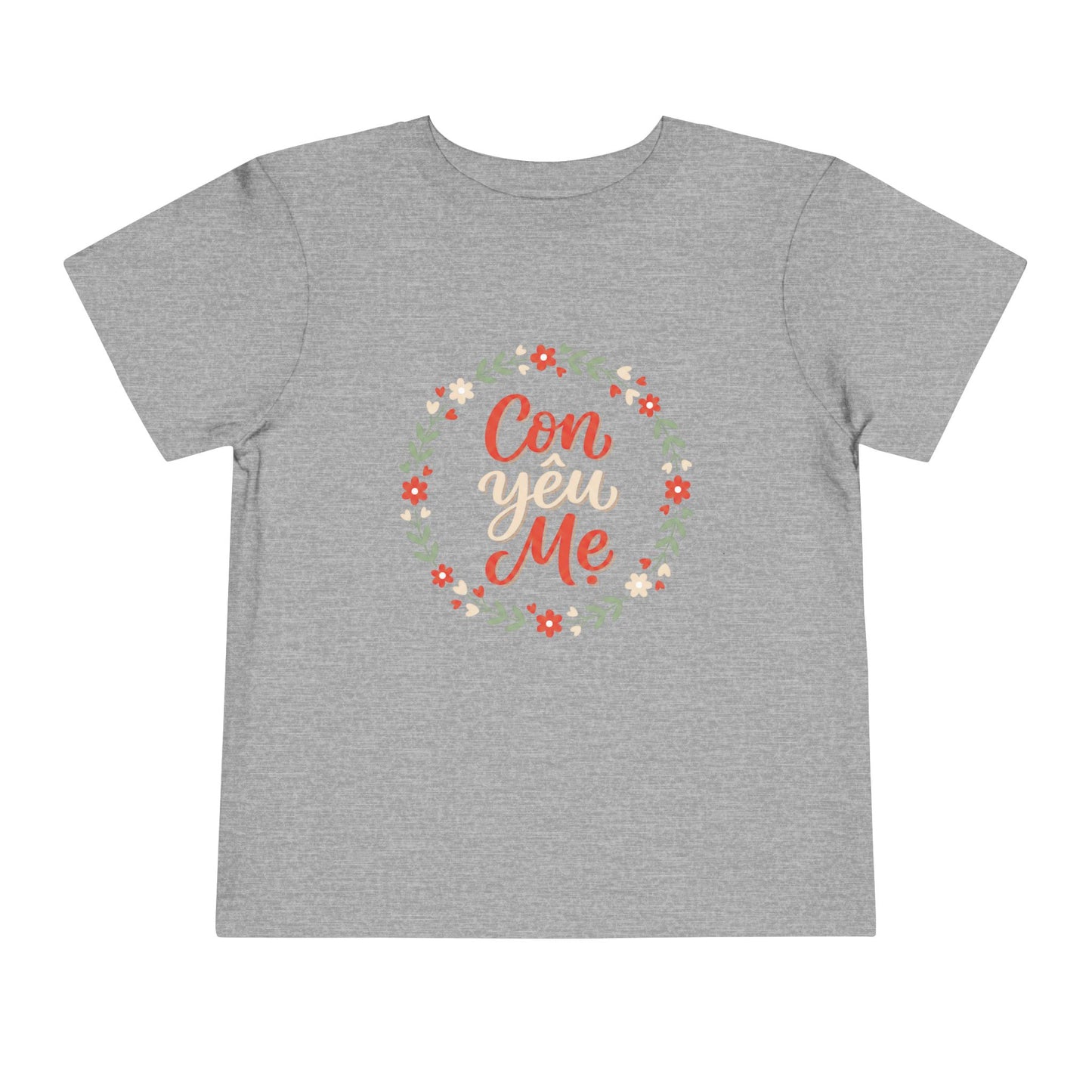 "Con Yêu Mẹ" Toddler Short Sleeve Tee — Vietnamese American Child Loves Mom Kids Shirt, Premium Cotton Bond Gift