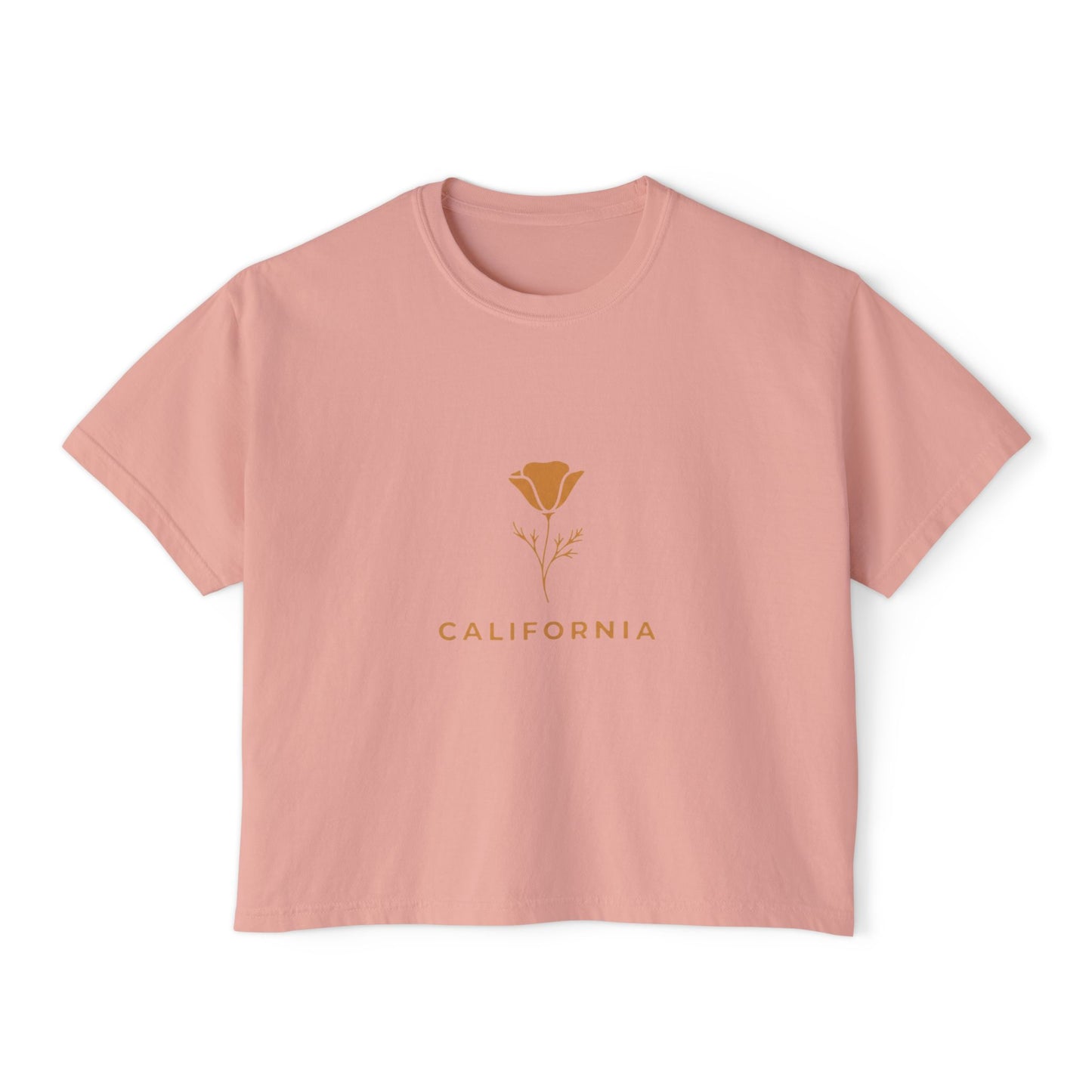 California Poppy Women's Boxy Tee — Minimal Floral Crop T-Shirt