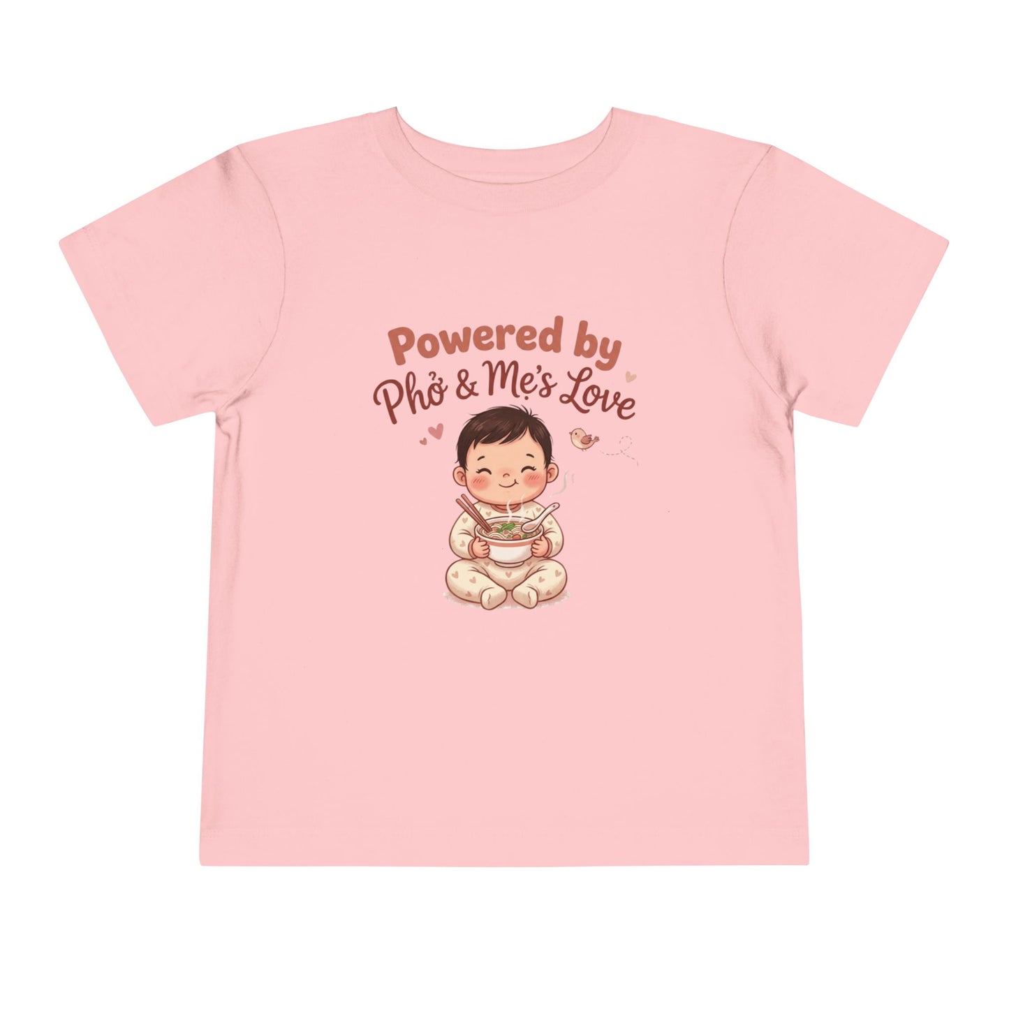 "Powered by Phở and Mẹ's Love" Toddler Tee — Vietnamese American Kids Shirt, Cute Foodie Mom Bond Graphic