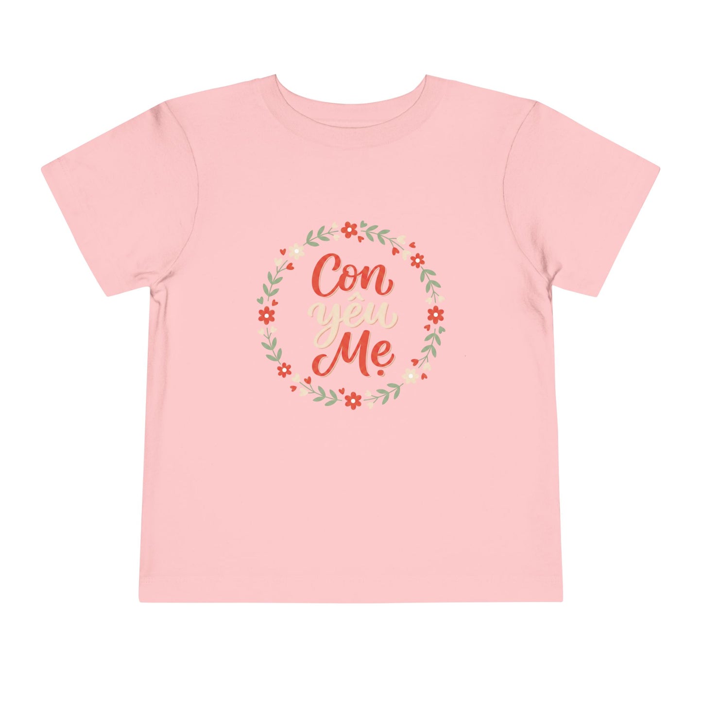"Con Yêu Mẹ" Toddler Short Sleeve Tee — Vietnamese American Child Loves Mom Kids Shirt, Premium Cotton Bond Gift