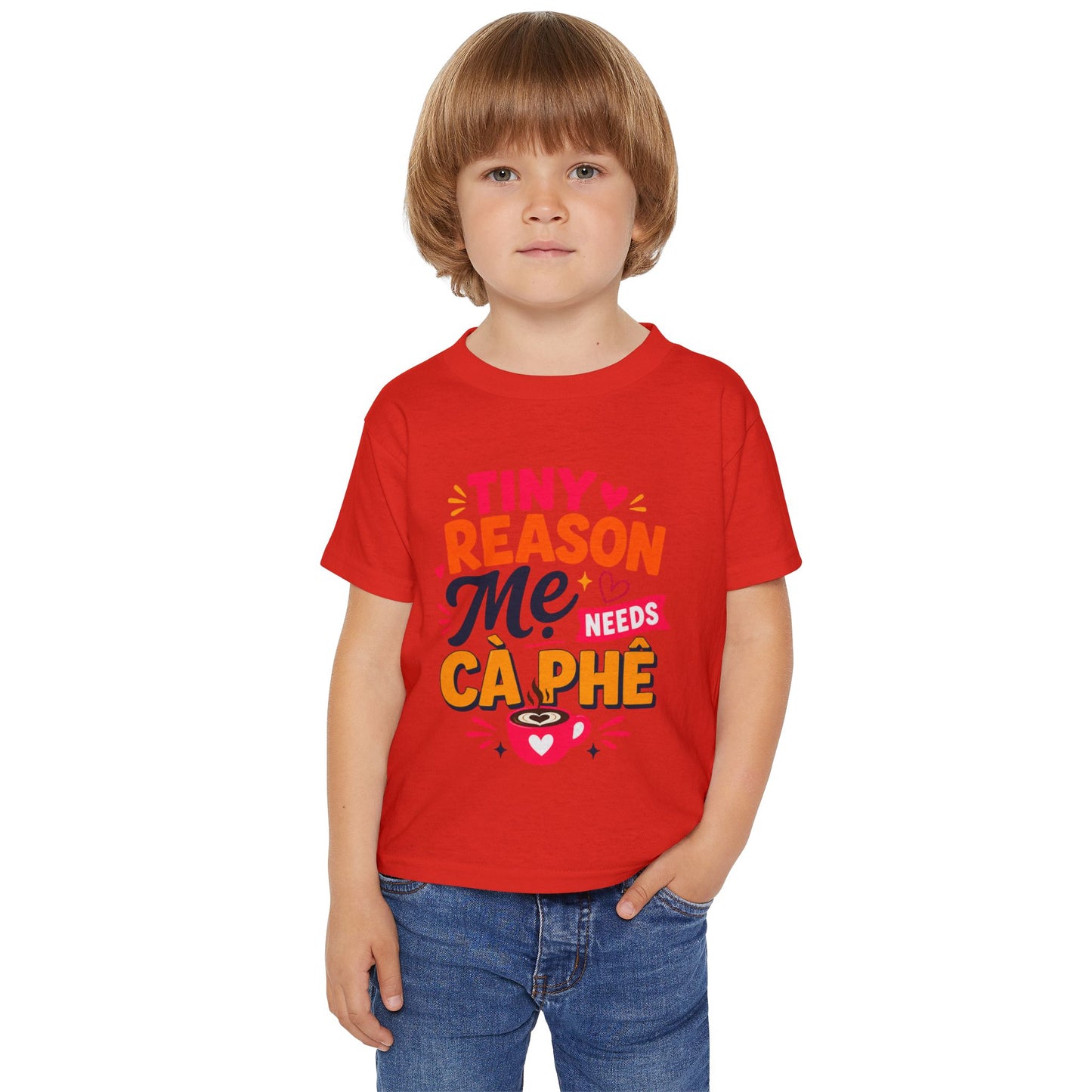 "Tiny Reason Mẹ's Needs Cà Phê" Toddler T-Shirt — Colorful Vietnamese Kids Graphic Tee
